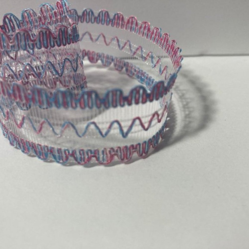 6 Rolls Ribbon Zig Zag Clear Mesh Stripe Blue Pink